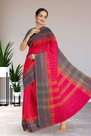 Pink Handloom Chettinad Cotton Saree 10075818