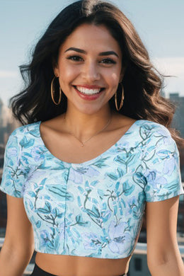 Blue Handblock Printed Cotton Blouse 10075217