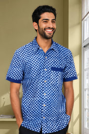 Indigo Handblock Print Pre-Washed Pure Cotton Shirt 10074403