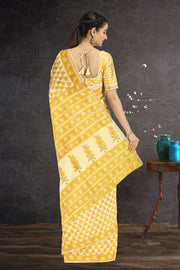 Yellow Sanganeri Printed Silk Cotton Saree 10075712