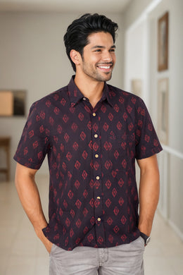 Indigo Handblock Print Pre-Washed Pure Cotton Crop Shirt 10074630