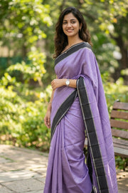 Lilac Purple Kanjivaram Vegan Silk Saree with Color Block Design 10075558