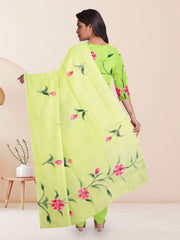 Green Hand Painted 3-Piece Salwar Suit Material 10076023