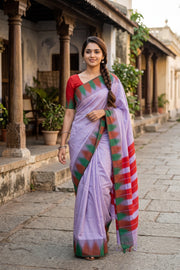 Lavender Kanjivaram Vegan Silk Saree with Temple Border 10077945