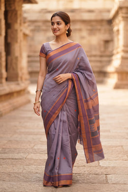Pewter grey Handwoven Kanchi Cotton Saree 10067807