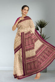 Cream Kashmiri Printed Silk Saree 10075991