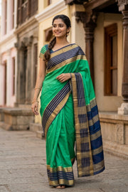 Emerald Green Semi Mysore Crepe Silk Saree 10077829 