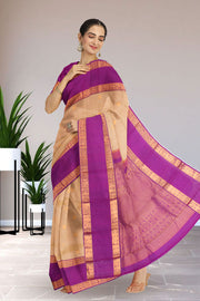 Cream Pure Zari Korvai Kanjivaram Silk Saree 10063358