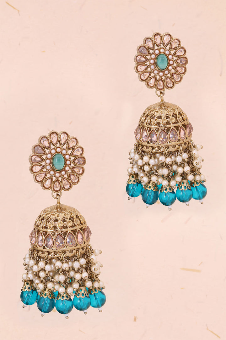 Handcrafted Blue Stones Cluster Beads Drop Jhumka Earrings 10069655 - Avishya
