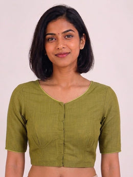 Green Handcrafted Stripes Cotton Solid Style Blouse 10073194