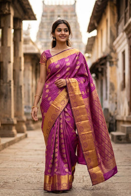 Purple Kanjivaram Vegan Silk Saree 10073895