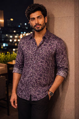 Lavender Full Sleeve Vanaspathi Print Modal Silk Mens Shirt 10074065