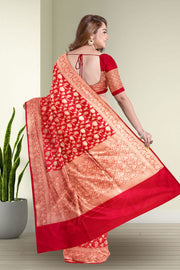 Red Handloom Banarasi Katan Silk Saree 10074268