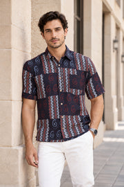Black Half Sleeve Ajrakh Printed Cotton Mens Shirt 10073173