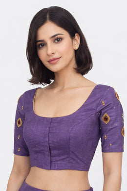 Purple Aari Embroidered Tussar Silk  Blouse 10066109