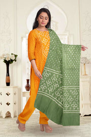 Yellow Bandhani Mirror Work 3 - Piece Salwar Suit Material 10075486