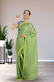Moss Green Solid Style Kota Cotton Saree with Contrast Blouse 10074187