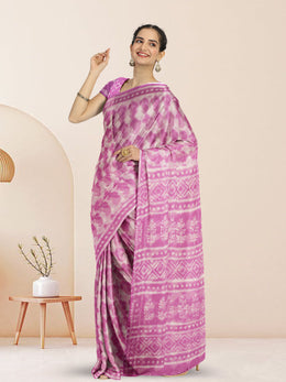 Hot Pink Dabu Print Kota Cotton Saree 10074178