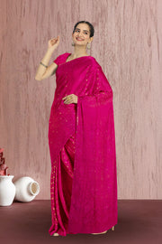 Pink Handloom Jamdani Style Cotton Saree with Blouse 10074212