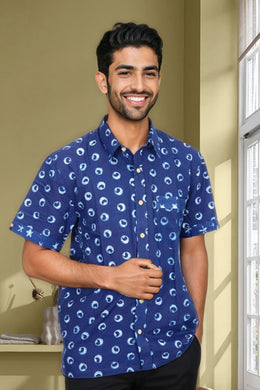 Indigo Handblock Print Pre-Washed Pure Cotton Shirt 10074401