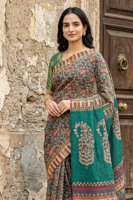 Green Kashmiri Printed Silk Saree  10076935