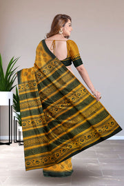 Yellow Printed Tussar Silk Saree 10076295