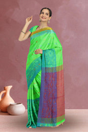 Green Bengal Handwoven Jamdani Style Cotton Saree 10075343