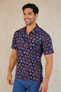Blue Half Sleeve Jahota Printed Cotton Mens Shirt 10074316