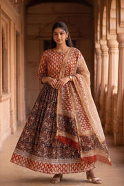 Red Hand Block Printed Cotton Chaniya Choli With Kota Doria Dupatta 10066323