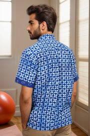 Indigo Handblock Print Pre-Washed Pure Cotton Shirt 10074396