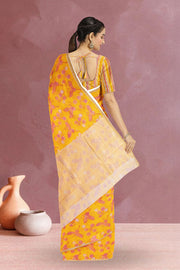 Yellow Handloom Printed Chanderi Saree 10071066
