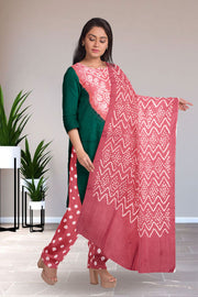 Green Bandhani Mukaish Embroidery 3 Piece Salwar Suit Material  10075472