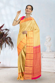 Off White with Rani Pink Korvai Kanjivaram Silk Saree 10064989