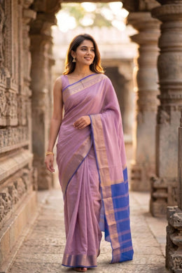 Roselle Mauve Mysore Crepe Silk Saree With Zari Border 10076261