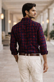 Indigo Handblock Print Pre-Washed Pure Cotton Shirt 10076874