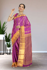 Purple Kanjivaram Vegan Silk Saree 10073895