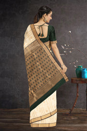 Cream Kanjivaram Vegan Silk Saree 10076035