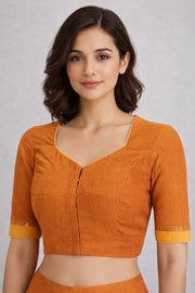 Mustard Yellow Aari Embroidered Mangalgiri Cotton Blouse 10070736