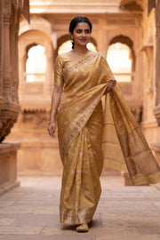 Blonde Yellow Handloom Banarasi Chiniya Silk Saree 10065485
