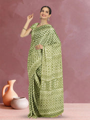 Avocado Green Dabu Print Kota Cotton Saree 10074182