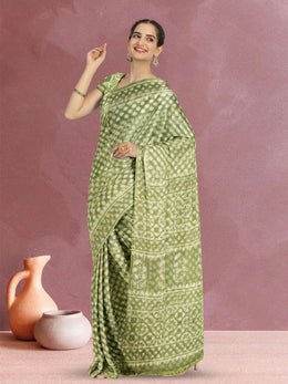 Avocado Green Dabu Print Kota Cotton Saree 10074182