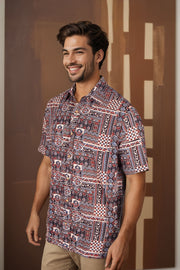 Black Half Sleeve Ajrakh Printed Cotton Mens Shirt 10071089