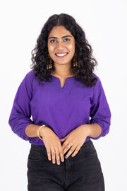 Purple Handcrafted Stripes Cotton Crop Top 10073978