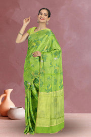 Green Chanderi Printed Silk Cotton Saree 10075371
