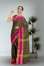 Black Handloom Chettinad Cotton Saree 10072629
