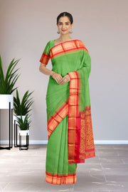 Mantis Green Handwoven Gadwal Kuttu Cotton Saree 10061430