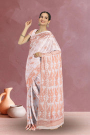 White Handloom Jamdani Style Cotton Saree with Blouse 10074224