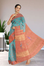 Soft Cyan Fancy Kanjivaram Vegan Silk Saree 10075602
