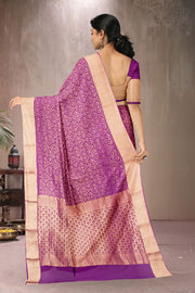 Twilight Violet Mysore Crepe Silk Saree With Brocade Design And Zari Border 10076661
