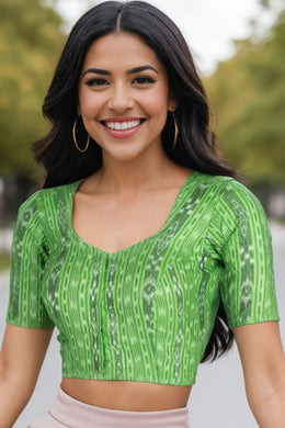 Green Odisha Ikat Cotton Blouse 10075030